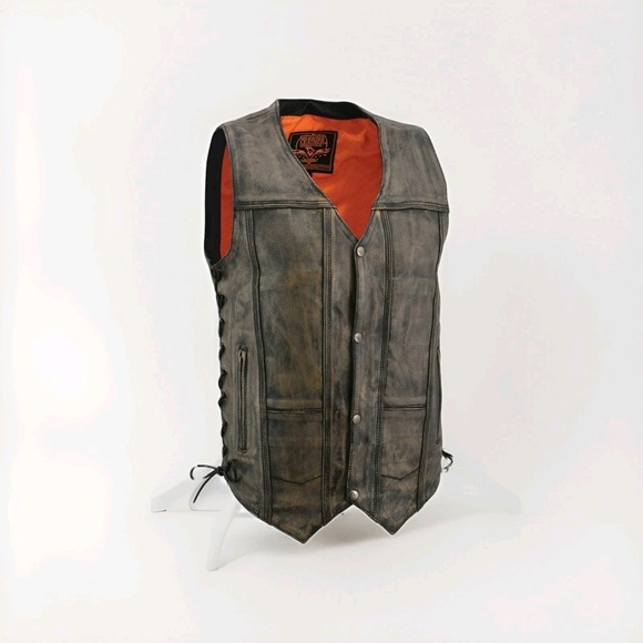 Milwaukee Leather Roulette Distressed 10 Pocket Motorcycle Leather Vest Size XL - Picture 3 of 10